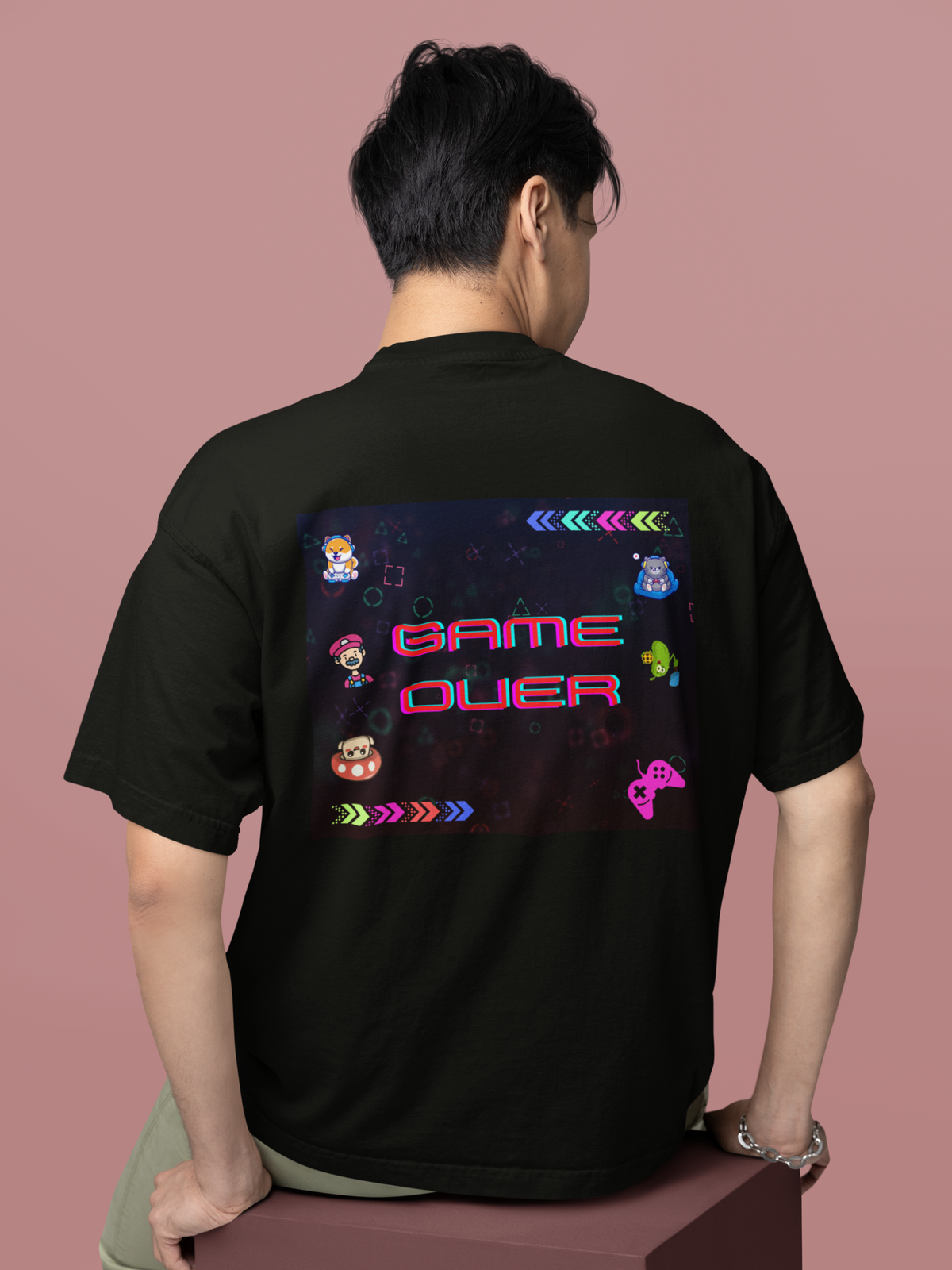 GAME OVER Printed - Street Style Loose Fit Oversized UNISEX T-Shirt